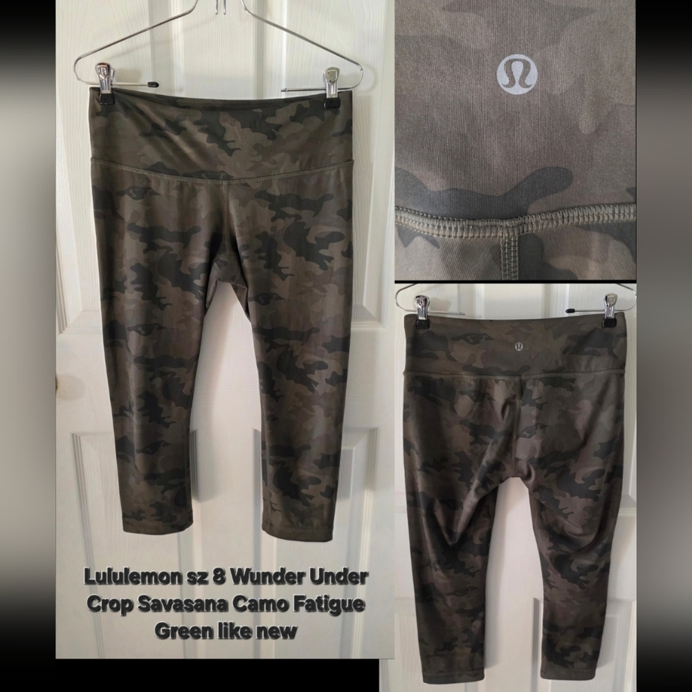 Lululemon sz 8 Like New Wunder Under Crop "Savasana Camo" Fatigue Green.